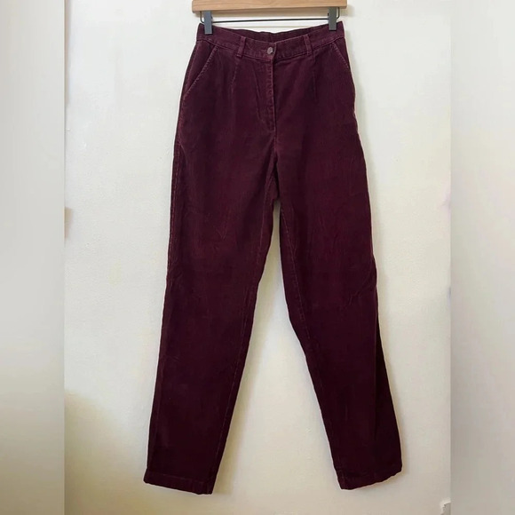 LL Bean sz 4 Tall Maroon Corduroy Slacks Pants Chinos Officewear Dark Academia - Picture 2 of 8